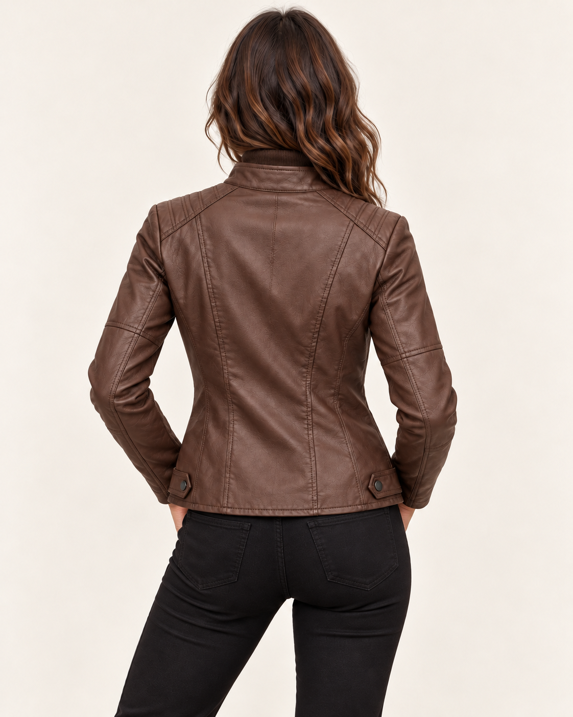 Women's Cropped Faux Leather Racer Jacket