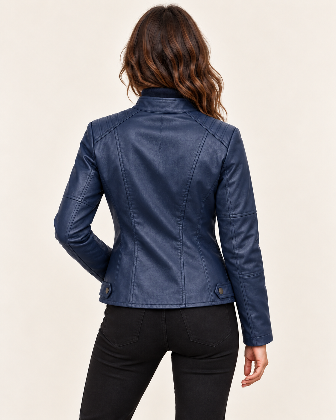 Women's Cropped Faux Leather Racer Jacket