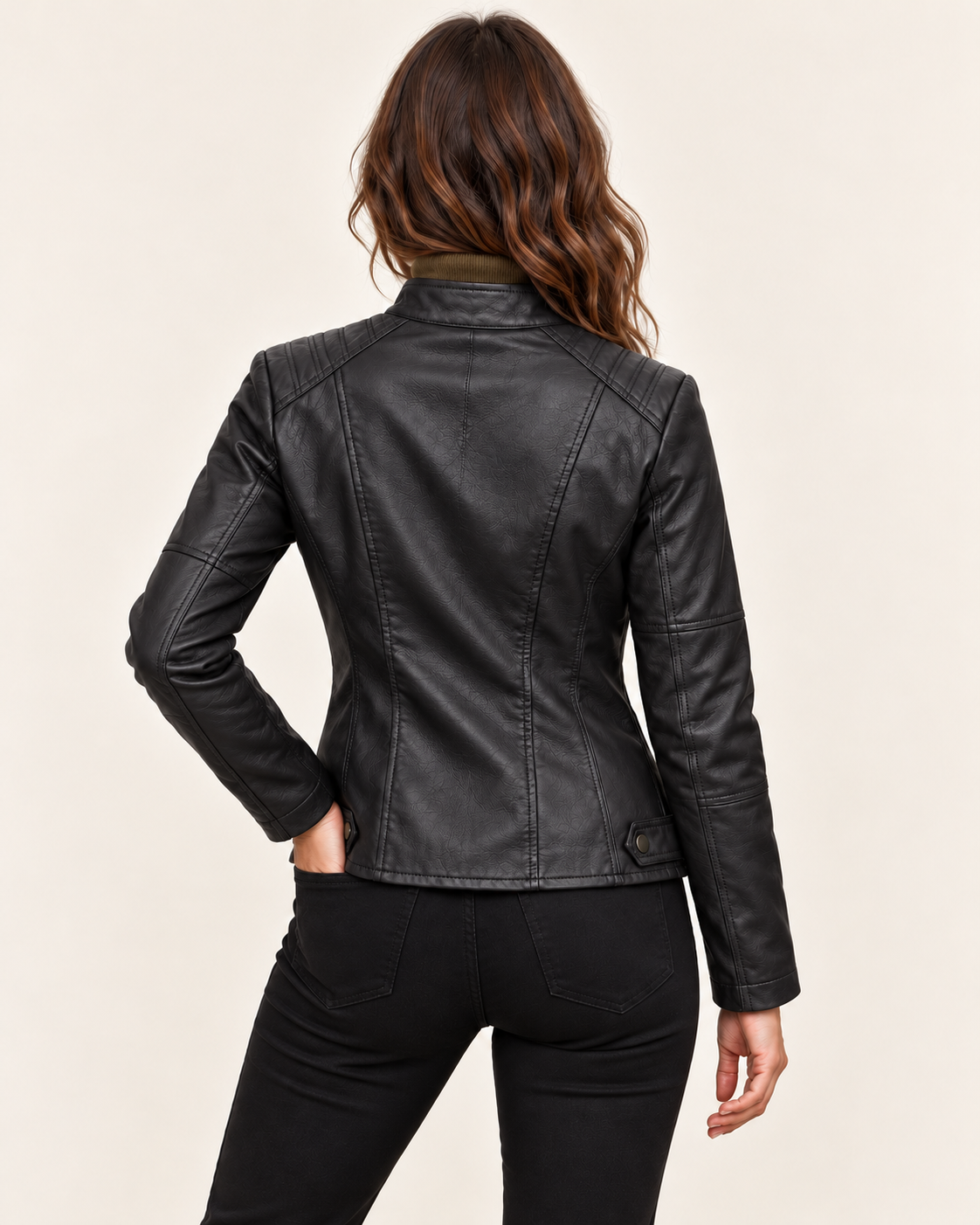 Women's Cropped Faux Leather Racer Jacket