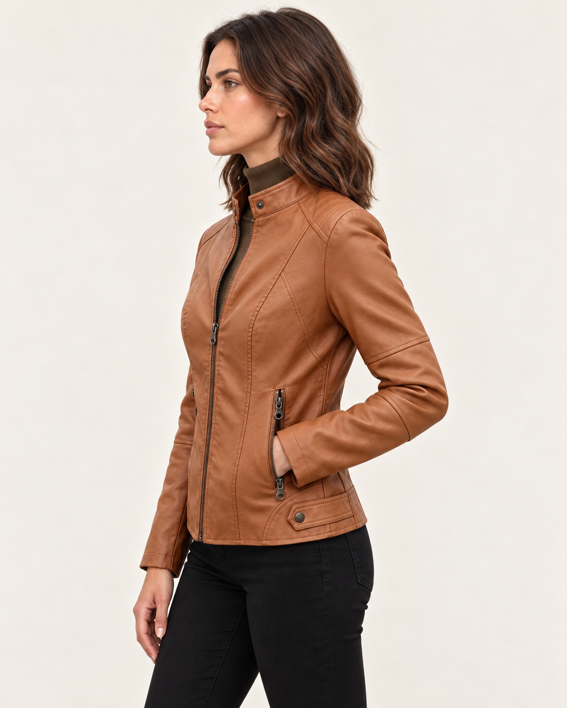 Women's Cropped Faux Leather Racer Jacket