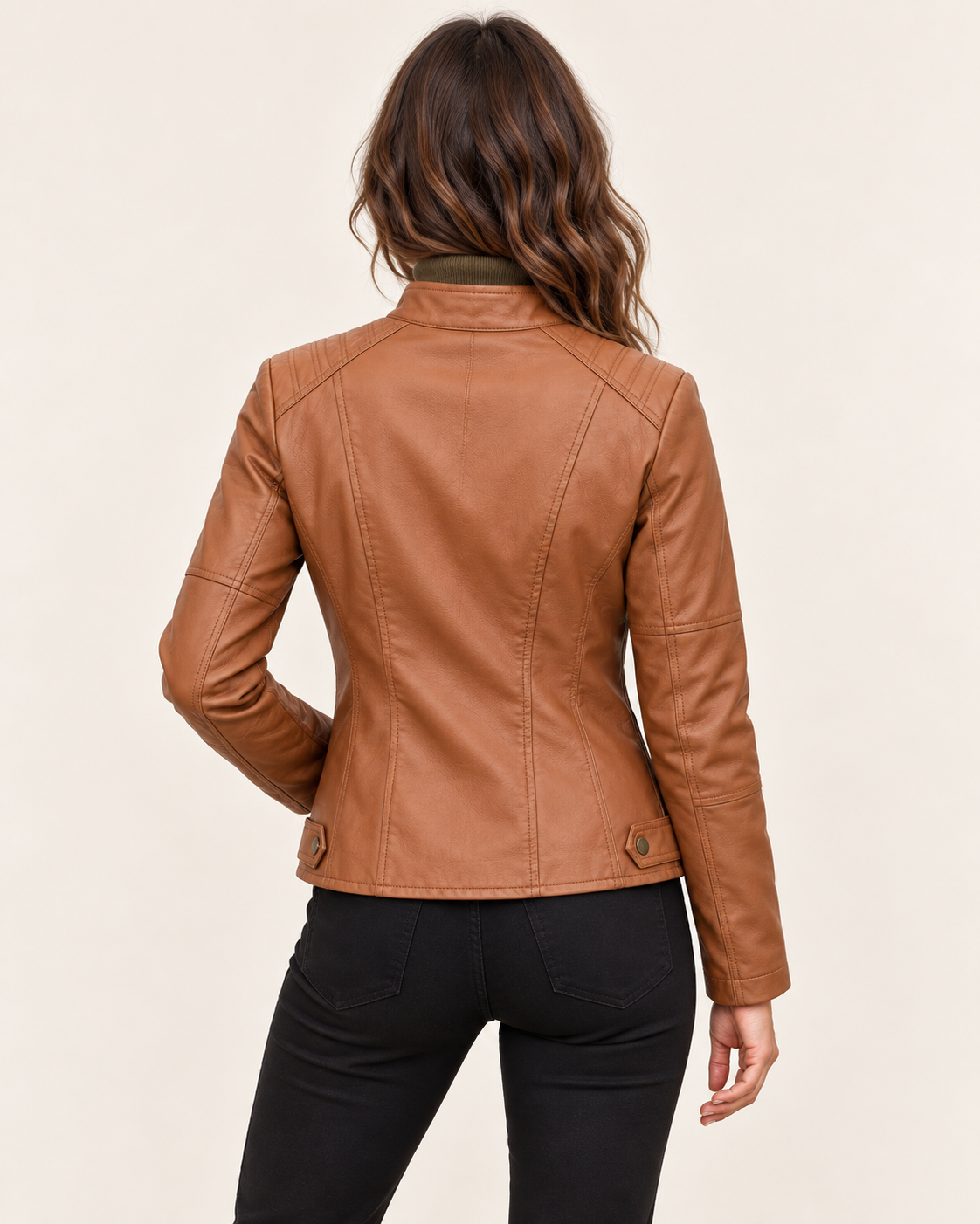 Women's Cropped Faux Leather Racer Jacket