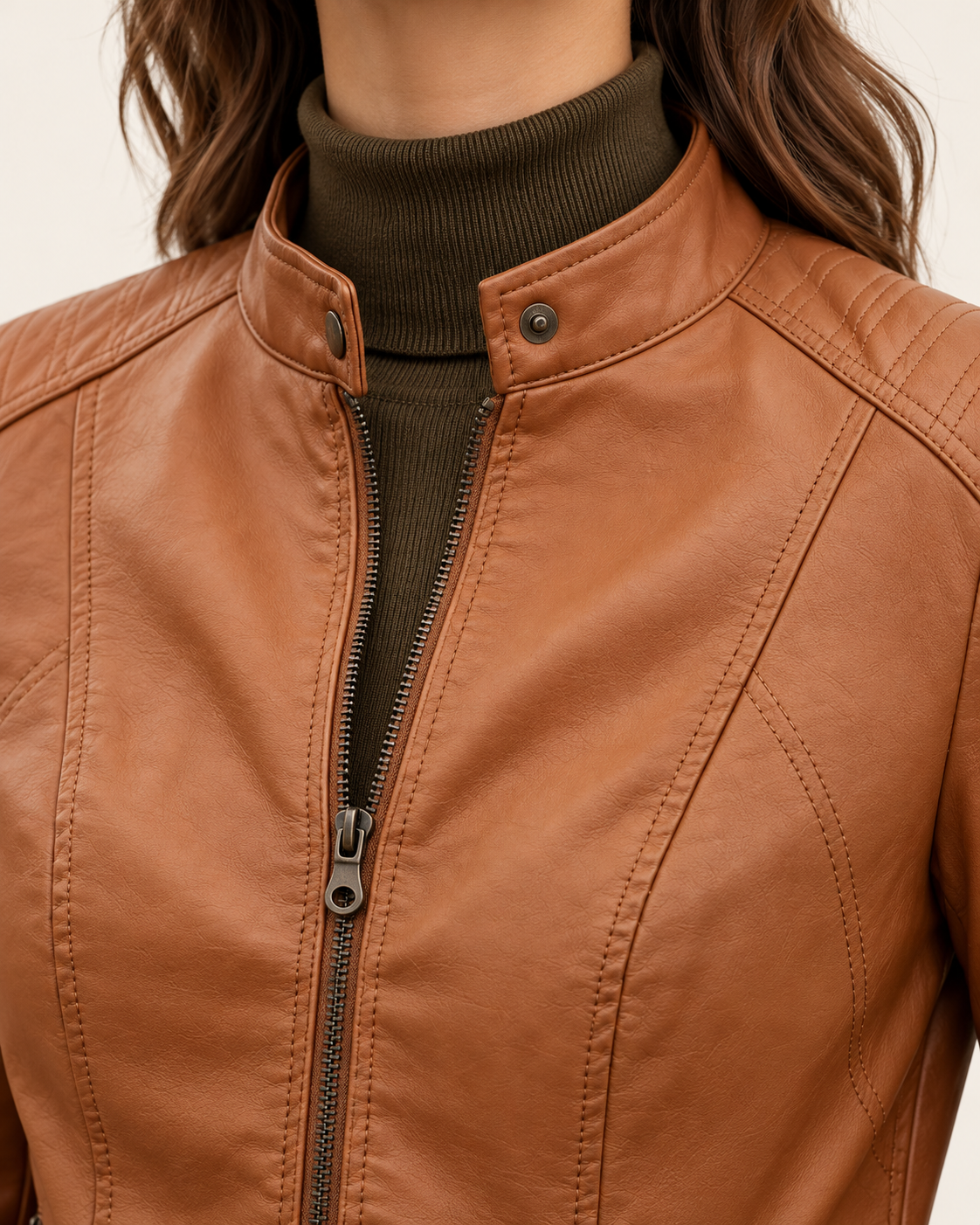 Women's Cropped Faux Leather Racer Jacket