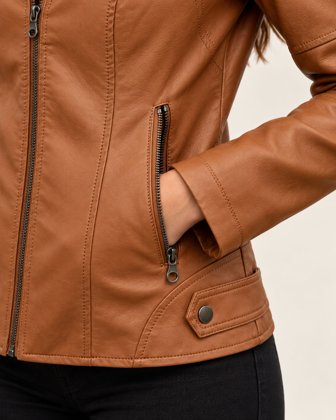Women's Cropped Faux Leather Racer Jacket