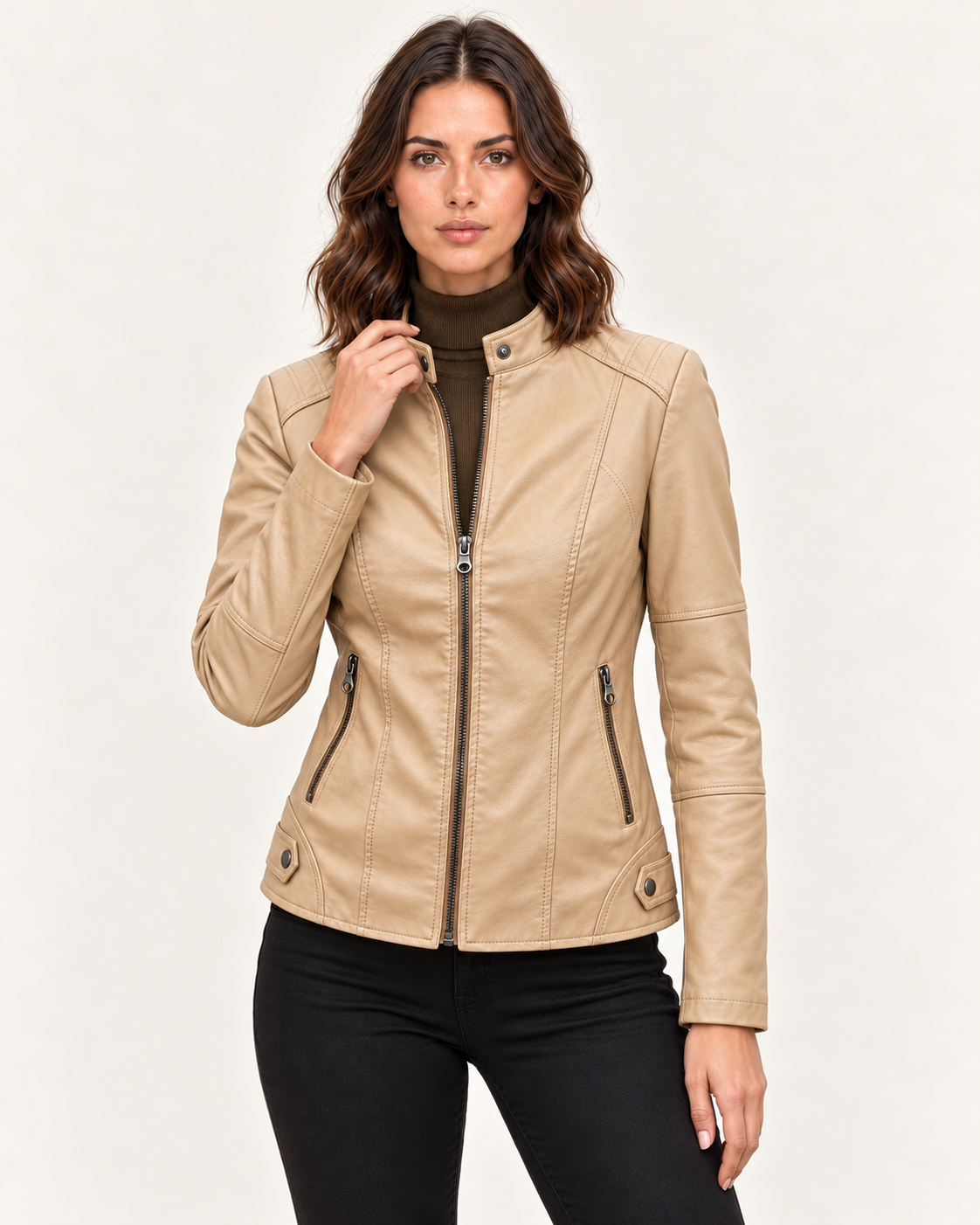 Women's Cropped Faux Leather Racer Jacket