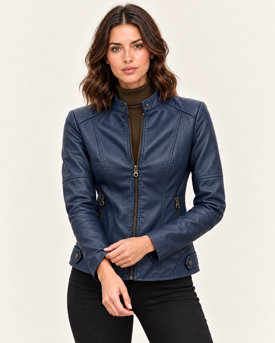 Women's Cropped Faux Leather Racer Jacket