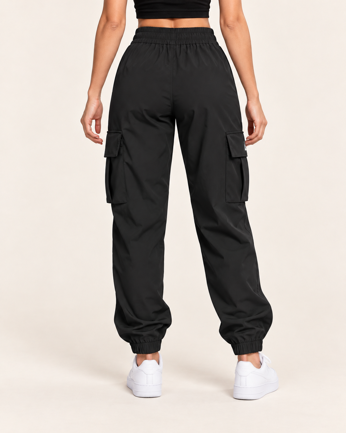 Women's Cuffed Cargo Trousers with Elasticated Waist and Flap Pockets