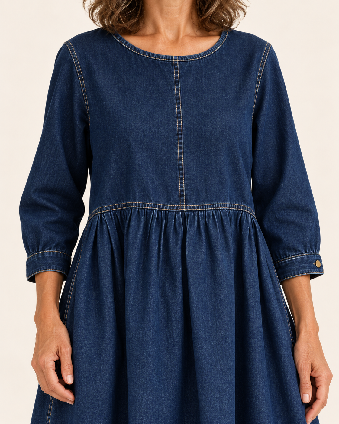 Women's Denim Maxi Dress With Long Sleeves in Navy