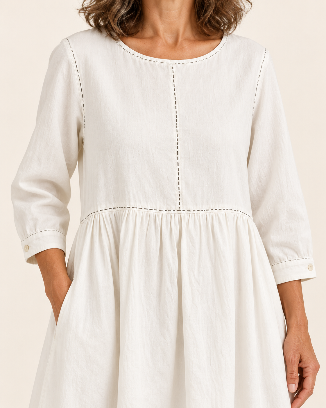 Women's Denim Maxi Dress With Long Sleeves in White