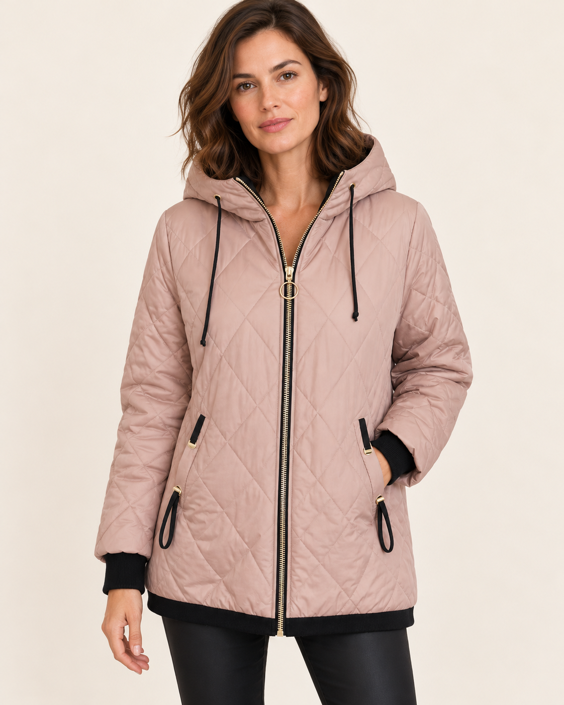 Women's Diamond Quilted Hooded Jacket in Pink