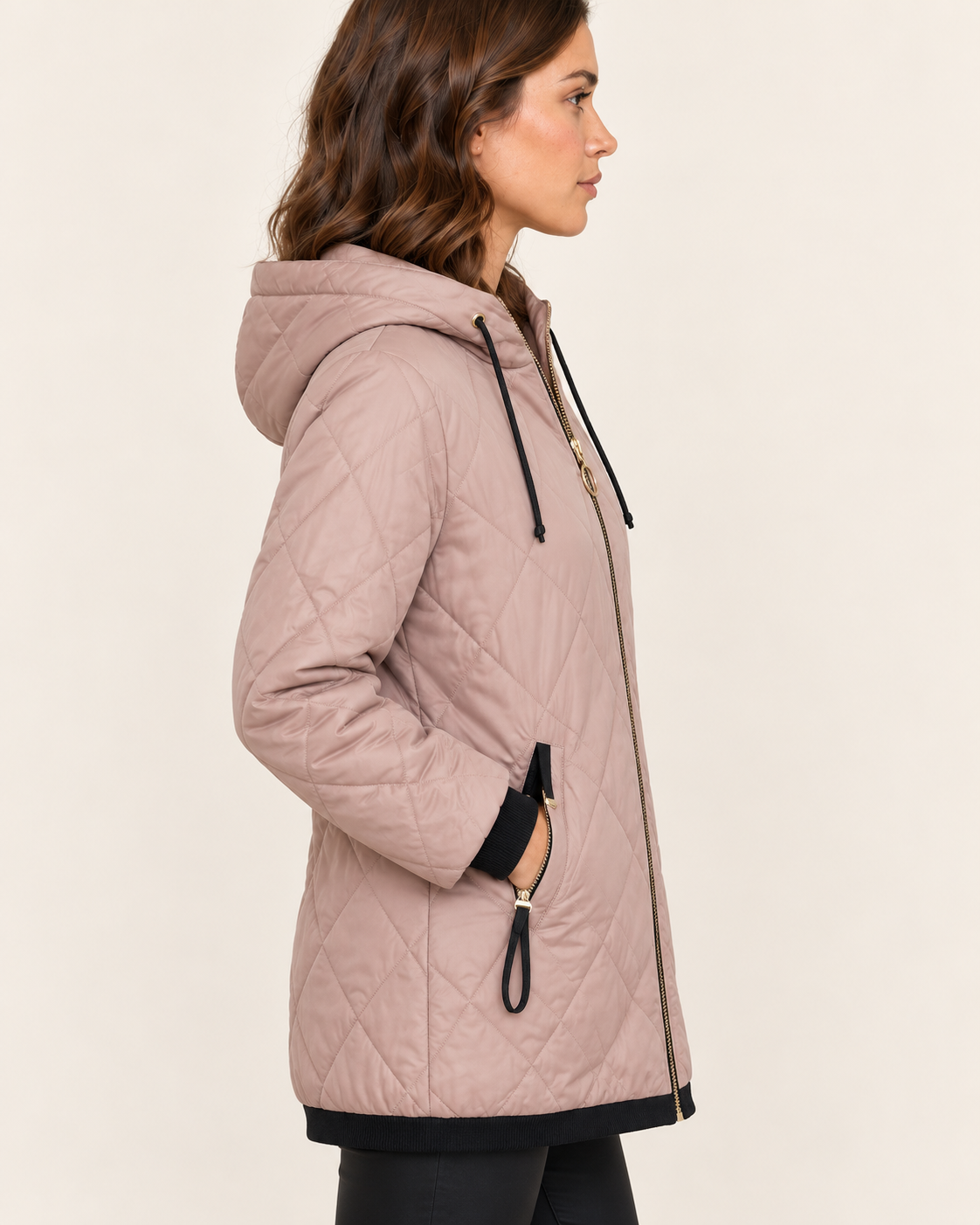 Women's Diamond Quilted Hooded Jacket in Pink, view 4