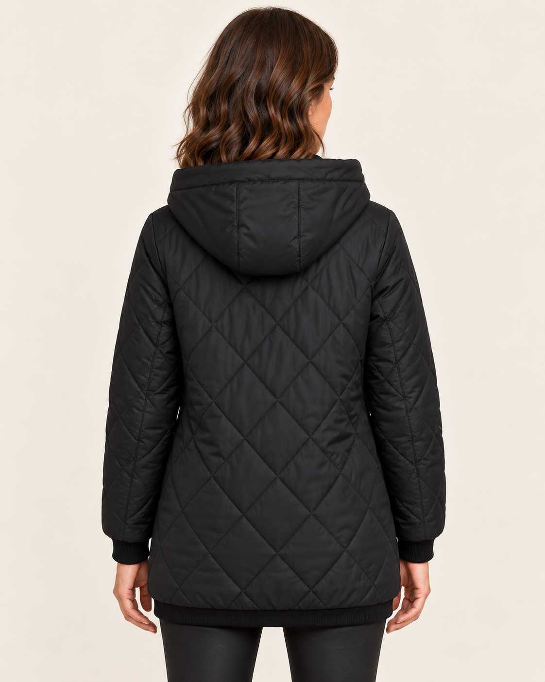 Women's Diamond Quilted Hooded Jacket in Black, view 5