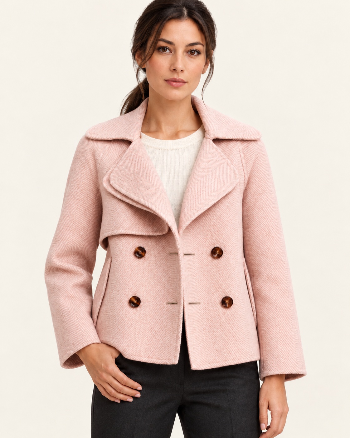 Women's Double Breasted Peacoat With Oversized Collar