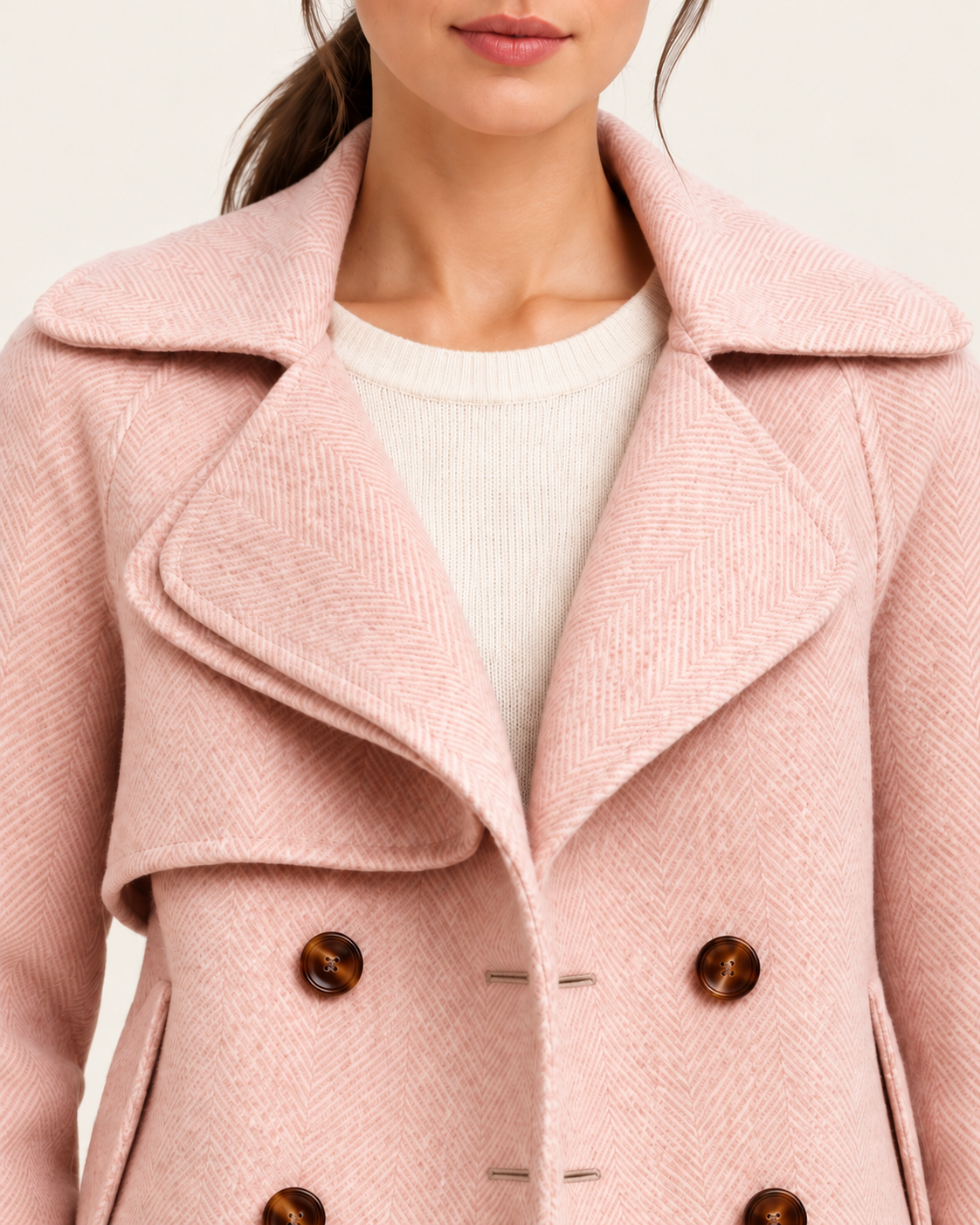 Women's Double Breasted Peacoat With Oversized Collar