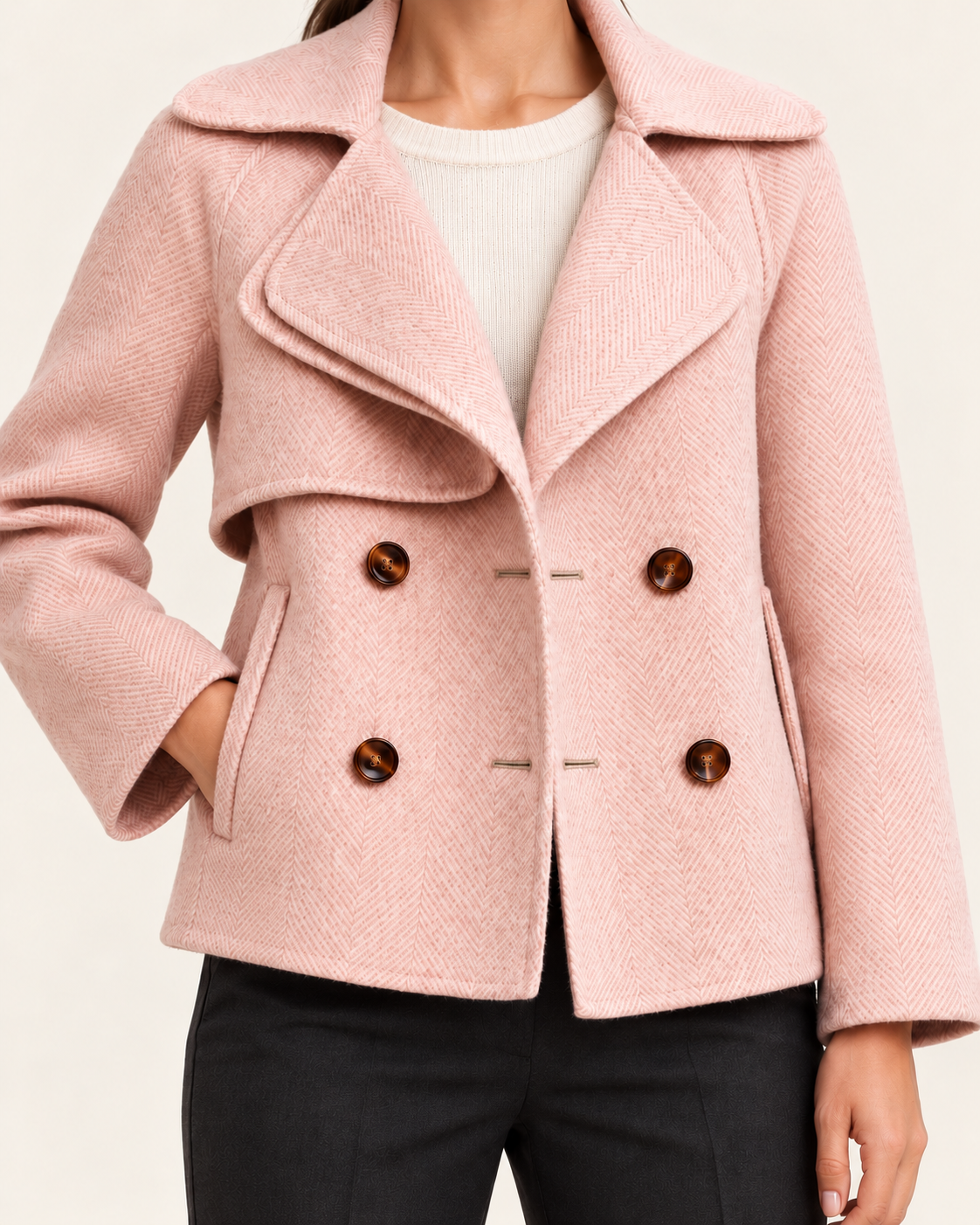 Women's Double Breasted Peacoat With Oversized Collar