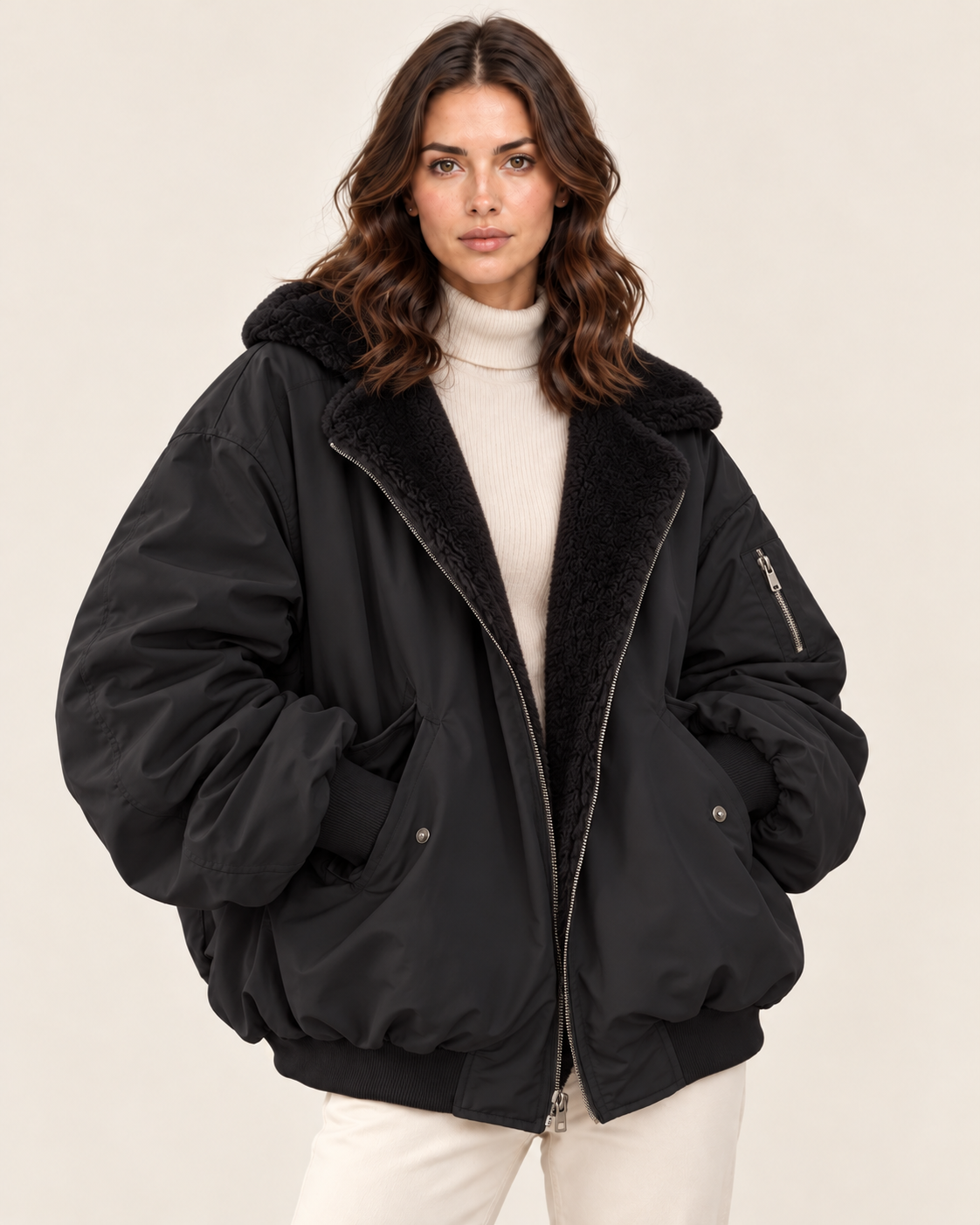 Women's Faux Fur Lined Hooded Bomber Jacket
