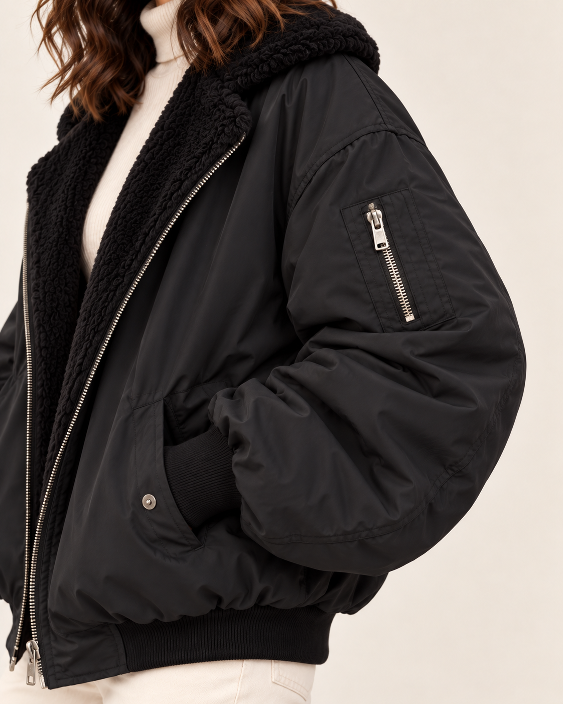 Women's Faux Fur Lined Hooded Bomber Jacket