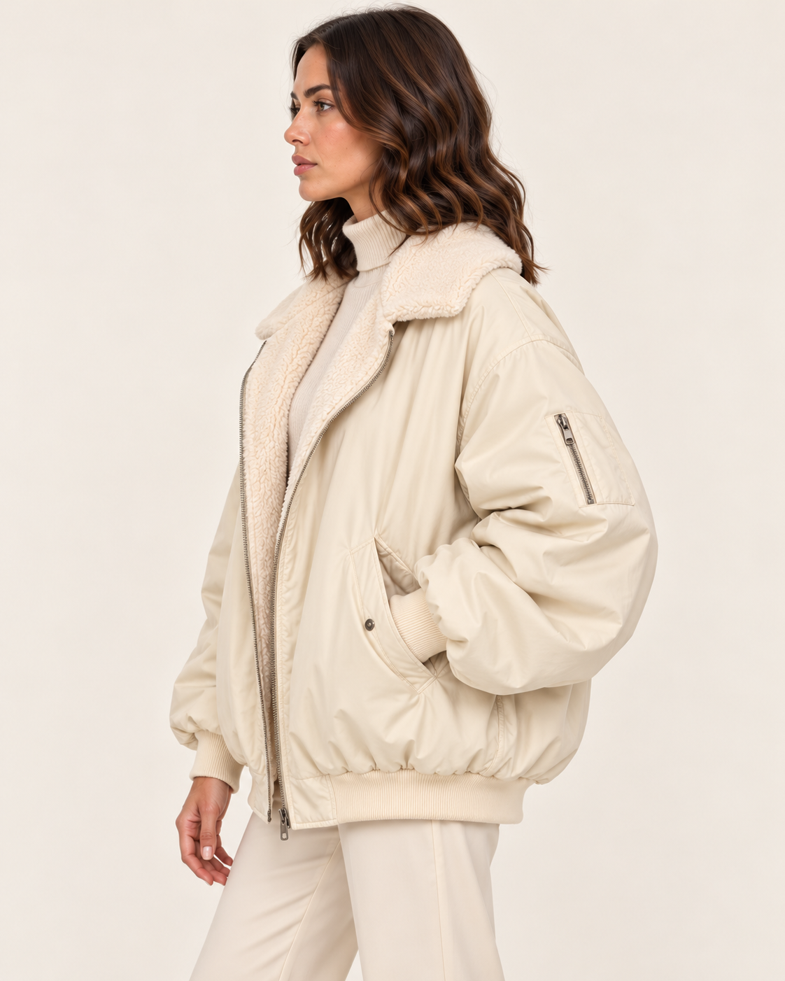 Women's Faux Fur Lined Hooded Bomber Jacket