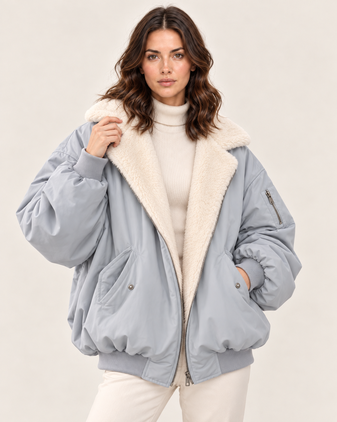 Women's Faux Fur Lined Hooded Bomber Jacket