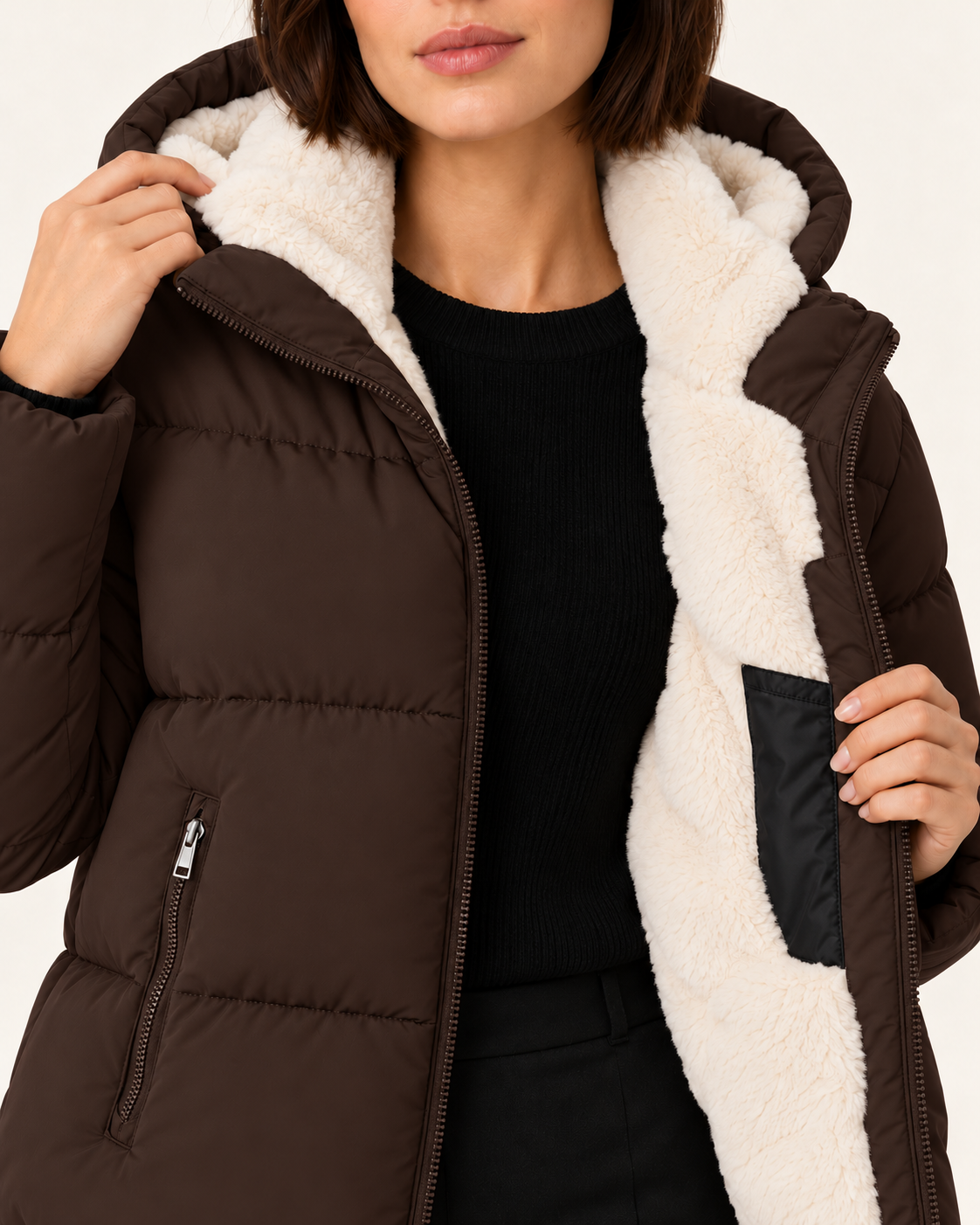 Women's Faux Fur Lined Hooded Puffer Jacket