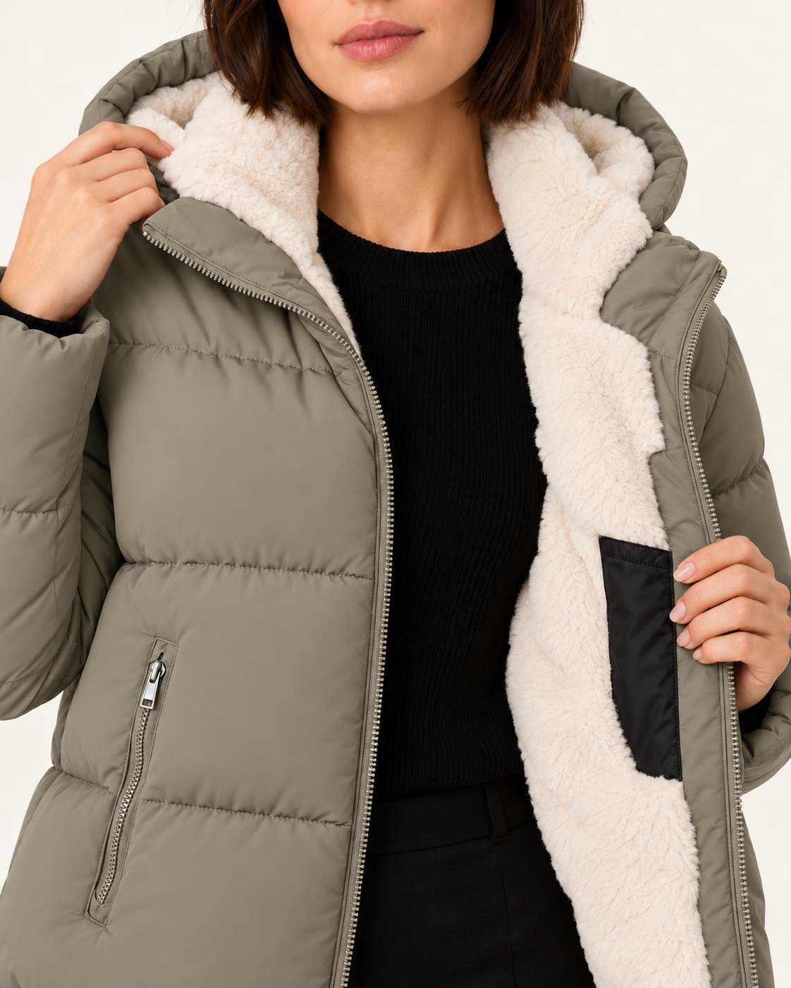 Women's Faux Fur Lined Hooded Puffer Jacket