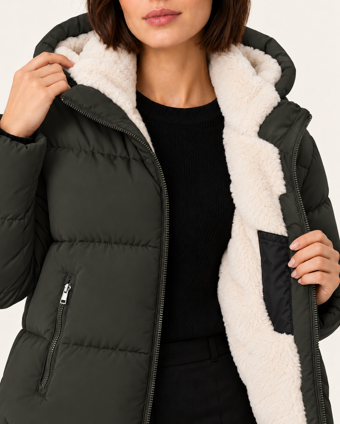 Women's Faux Fur Lined Hooded Puffer Jacket