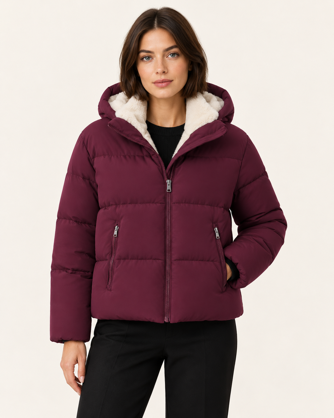 Women's Faux Fur Lined Hooded Puffer Jacket