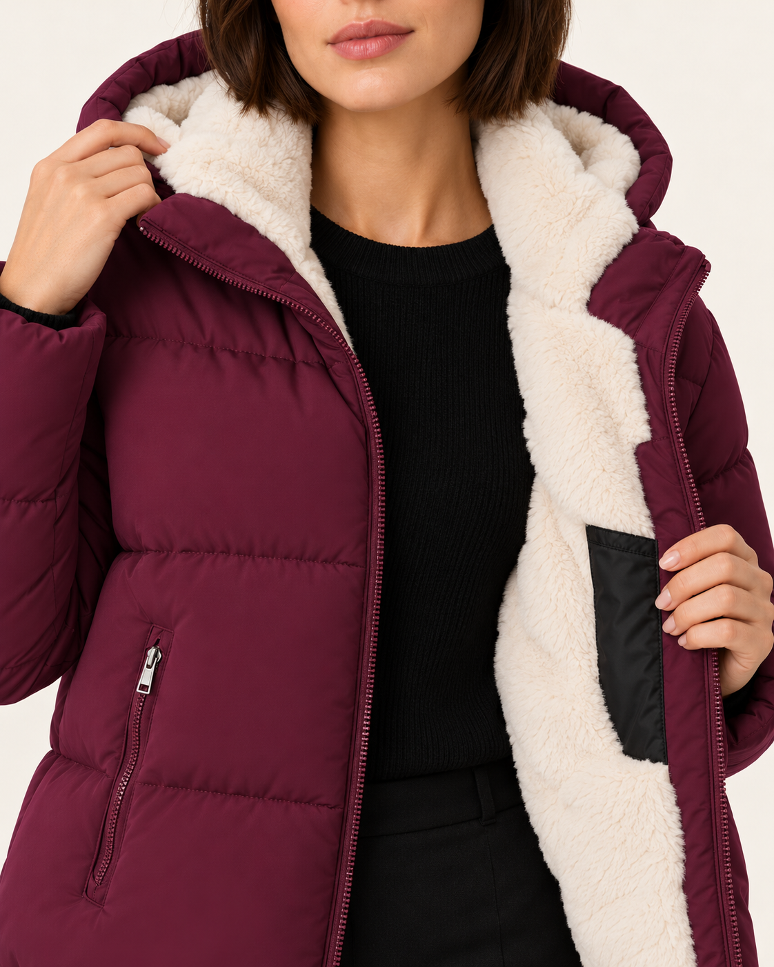 Women's Faux Fur Lined Hooded Puffer Jacket