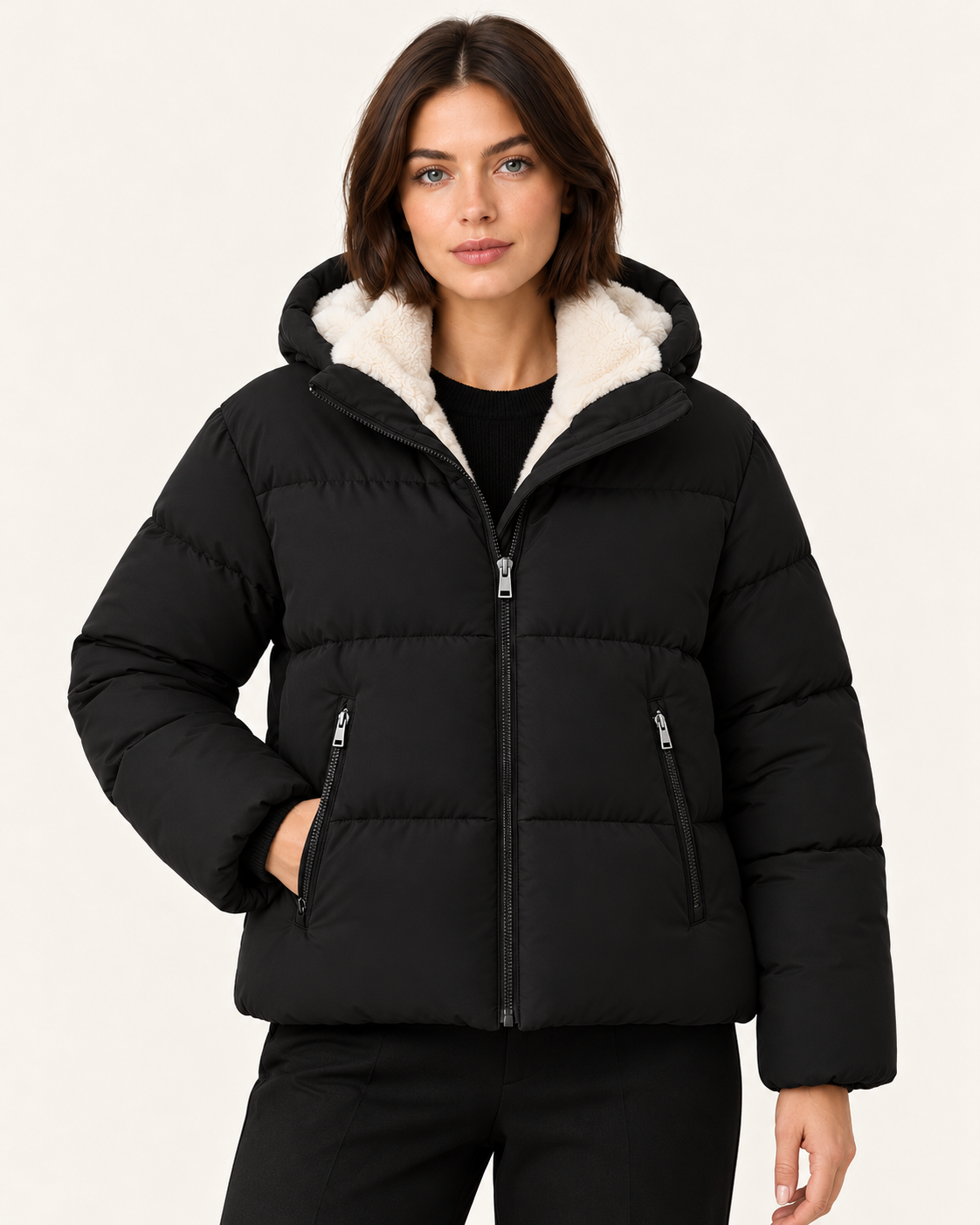 Women's Faux Fur Lined Hooded Puffer Jacket