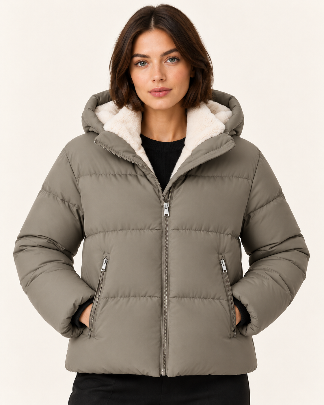 Women's Faux Fur Lined Hooded Puffer Jacket