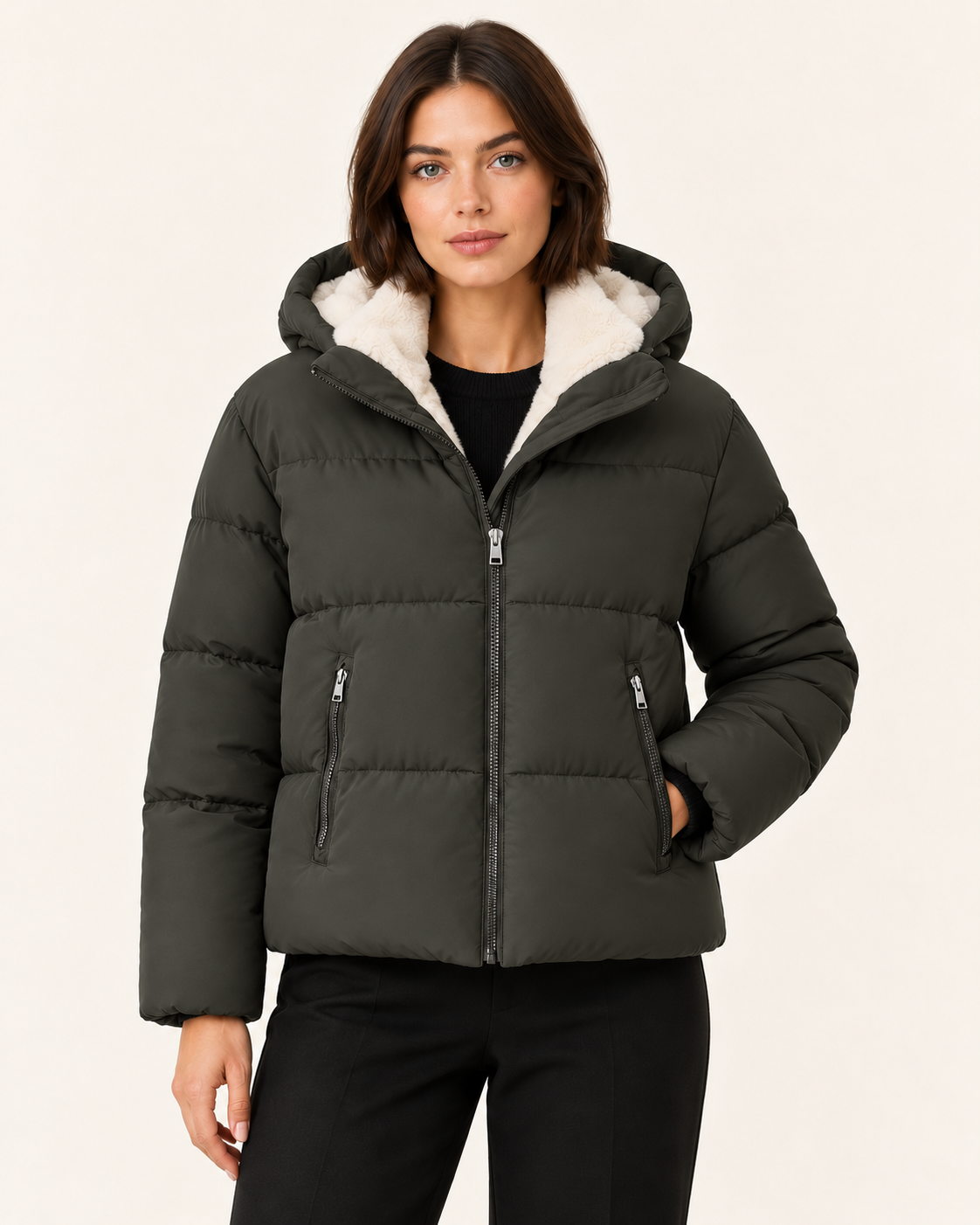Women's Faux Fur Lined Hooded Puffer Jacket