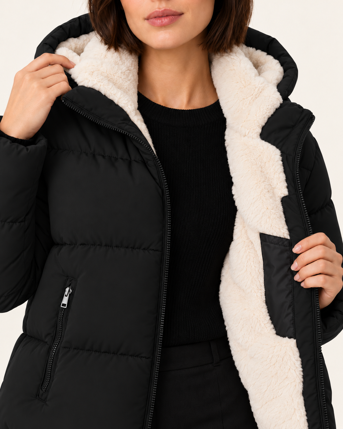 Women's Faux Fur Lined Hooded Puffer Jacket