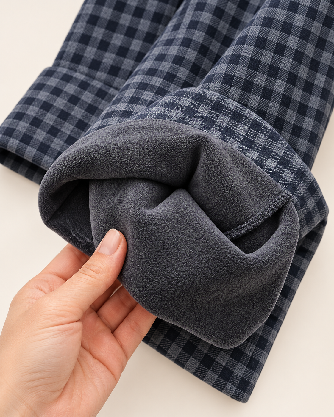 Women's Fleece-Lined Wide Leg Check Trousers