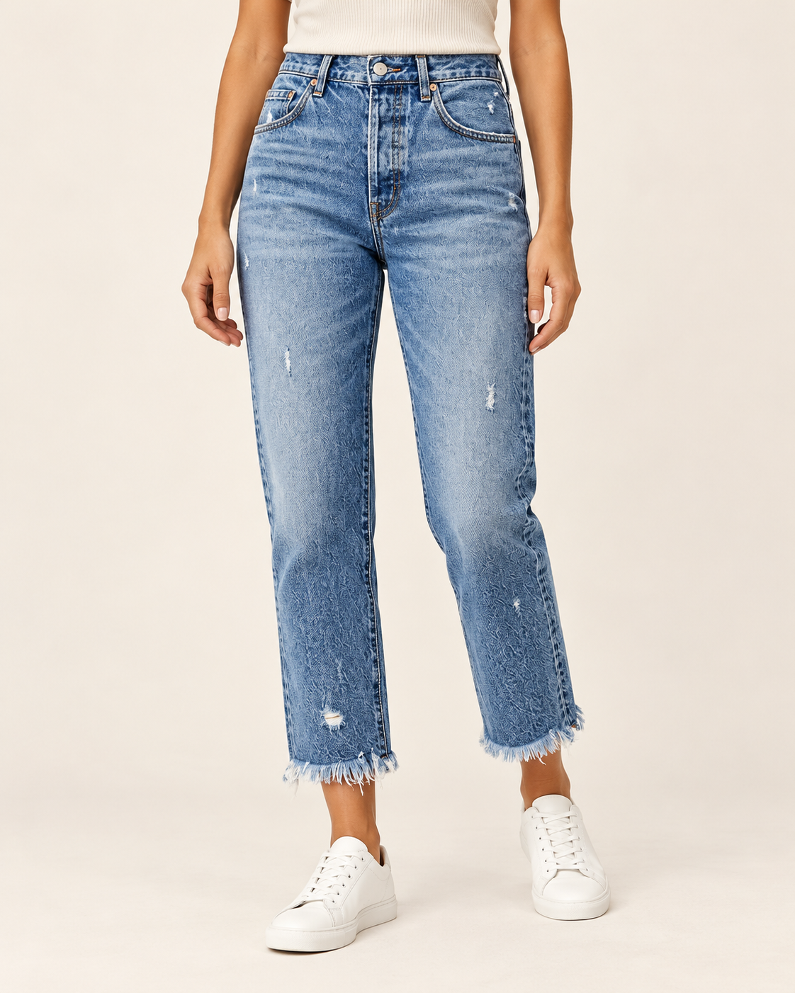 Women's Fringed Hem Straight Leg Jeans