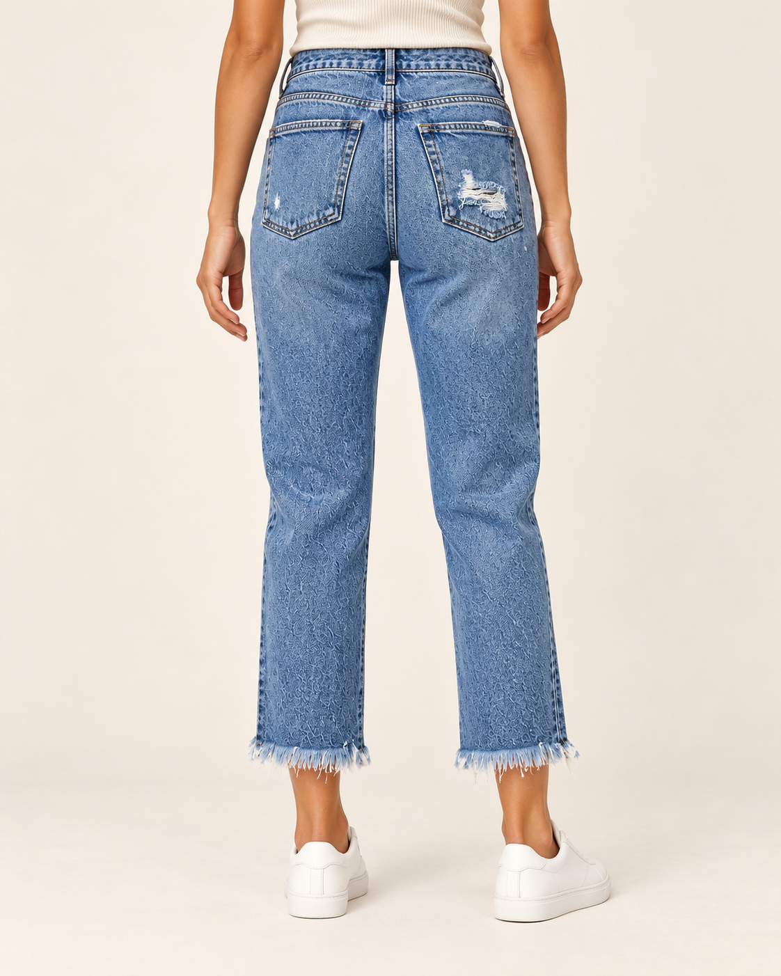 Women's Fringed Hem Straight Leg Jeans