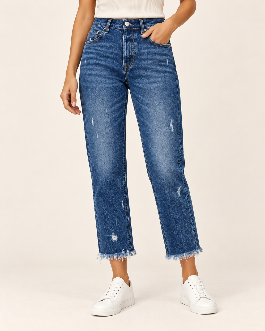 Women's Fringed Hem Straight Leg Jeans