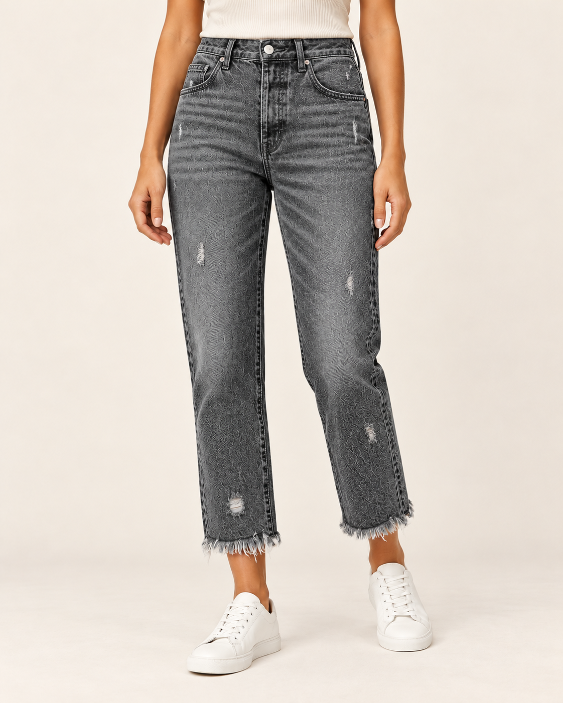 Women's Fringed Hem Straight Leg Jeans