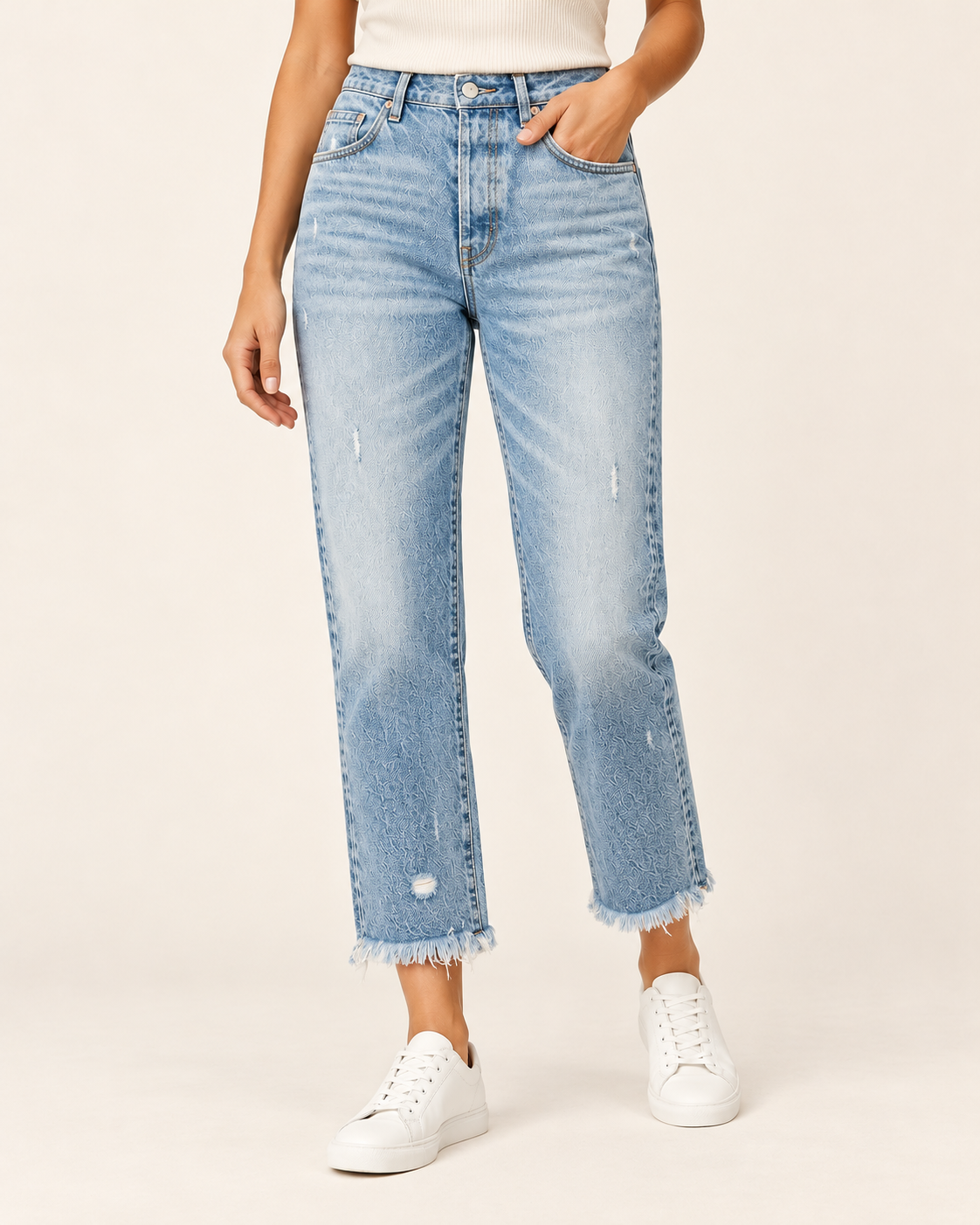 Women's Fringed Hem Straight Leg Jeans