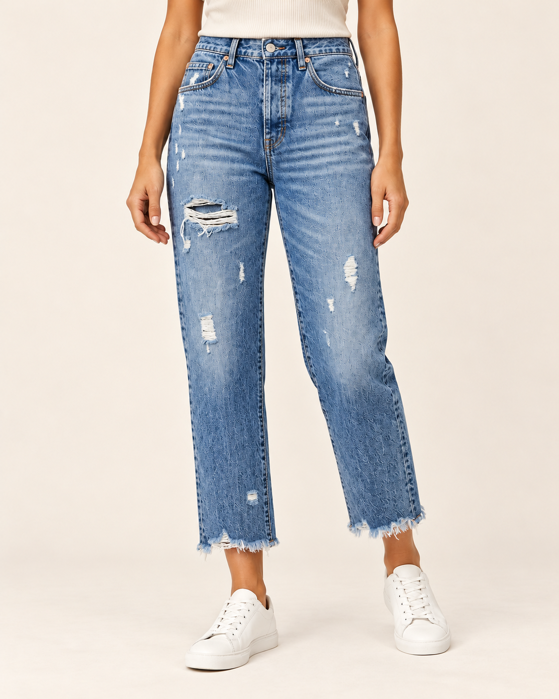 Women's Fringed Hem Straight Leg Jeans