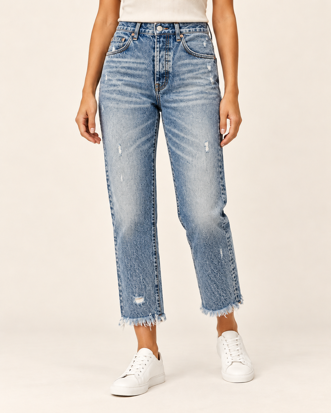 Women's Fringed Hem Straight Leg Jeans