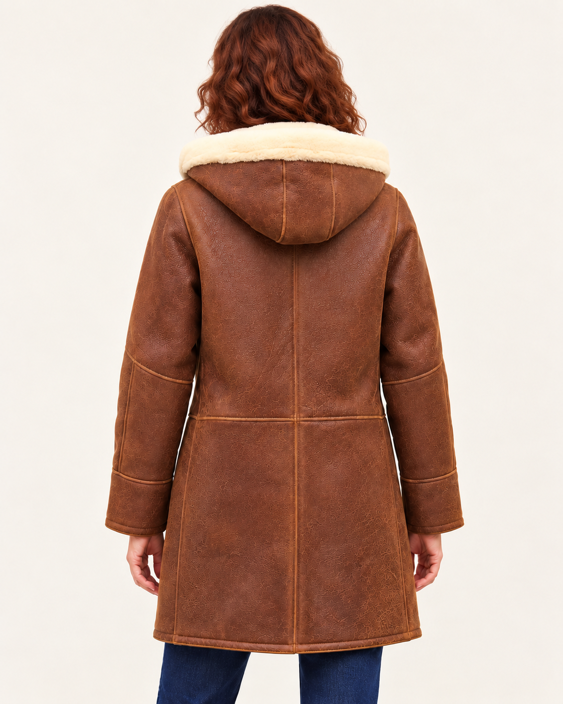 Women's Hooded Faux Shearling Duffle Coat in Brown, view 5