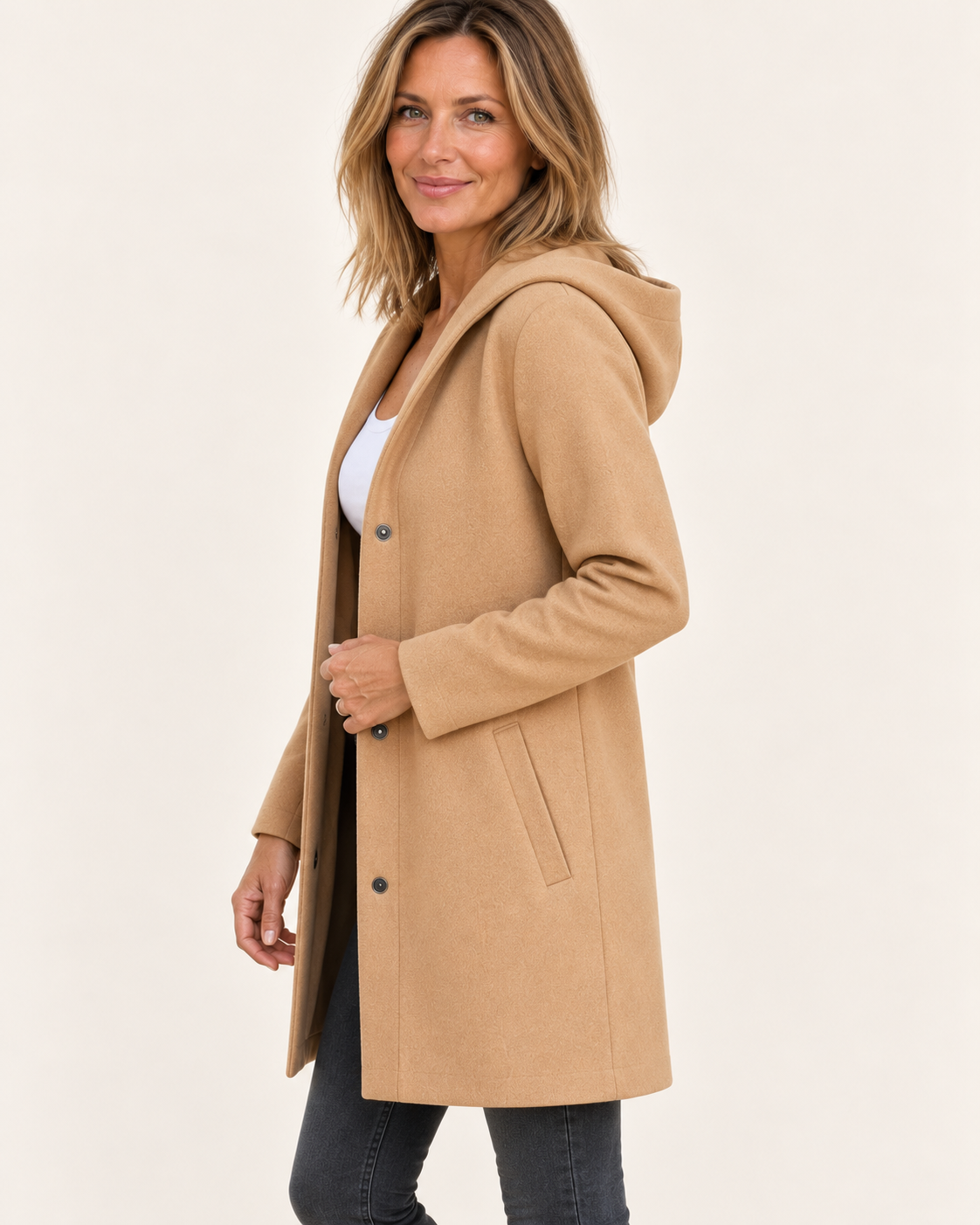 Women's Hooded Knit Coatigan With Snap Buttons