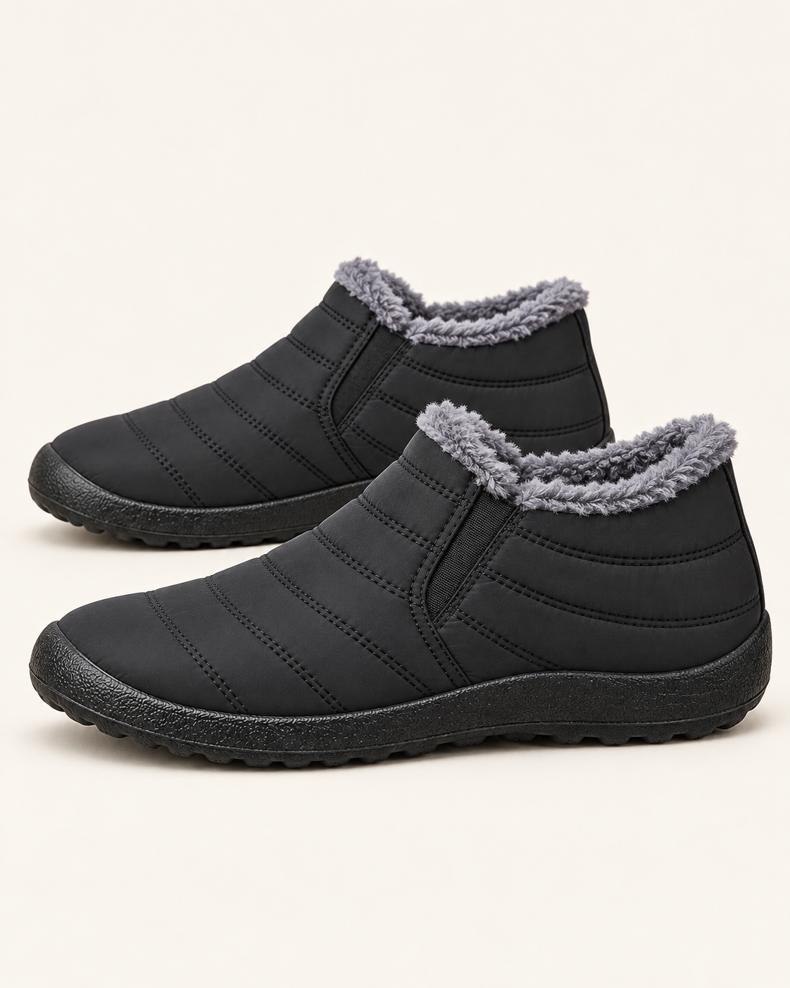 Women's Fleece Lined Slip On Winter Ankle Boots in Black