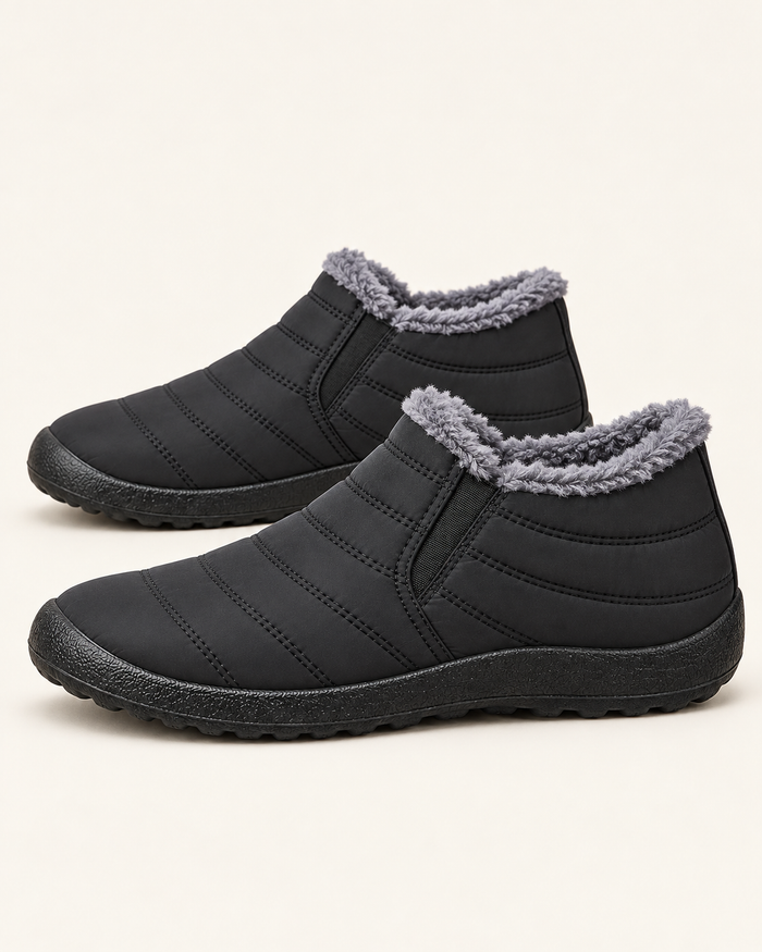 Women's Fleece Lined Slip On Winter Ankle Boots in Black