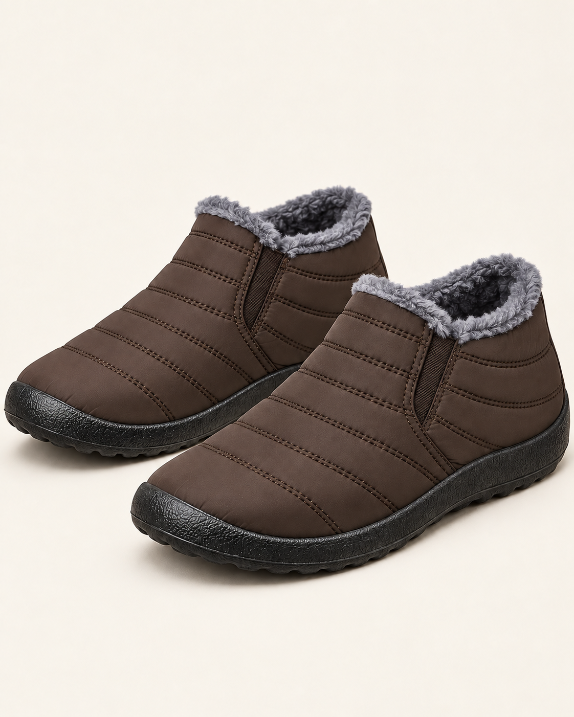 Women's Fleece Lined Slip On Winter Ankle Boots in Coffee