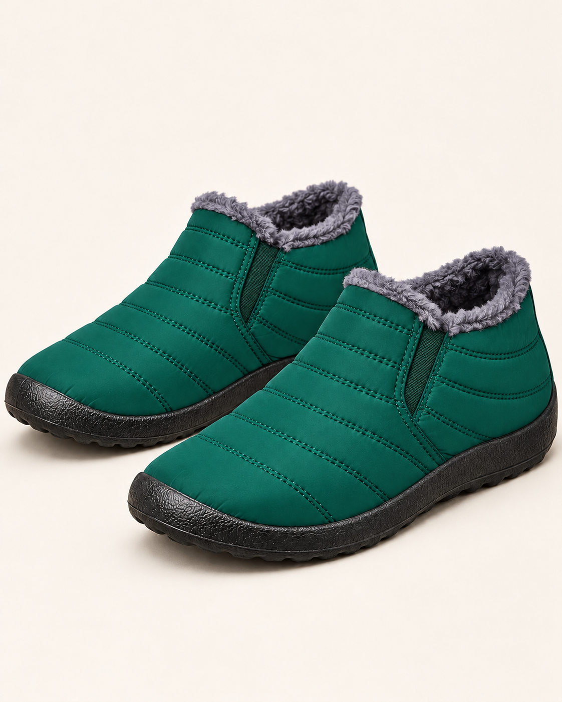 Women's Fleece Lined Slip On Winter Ankle Boots in Dark Green