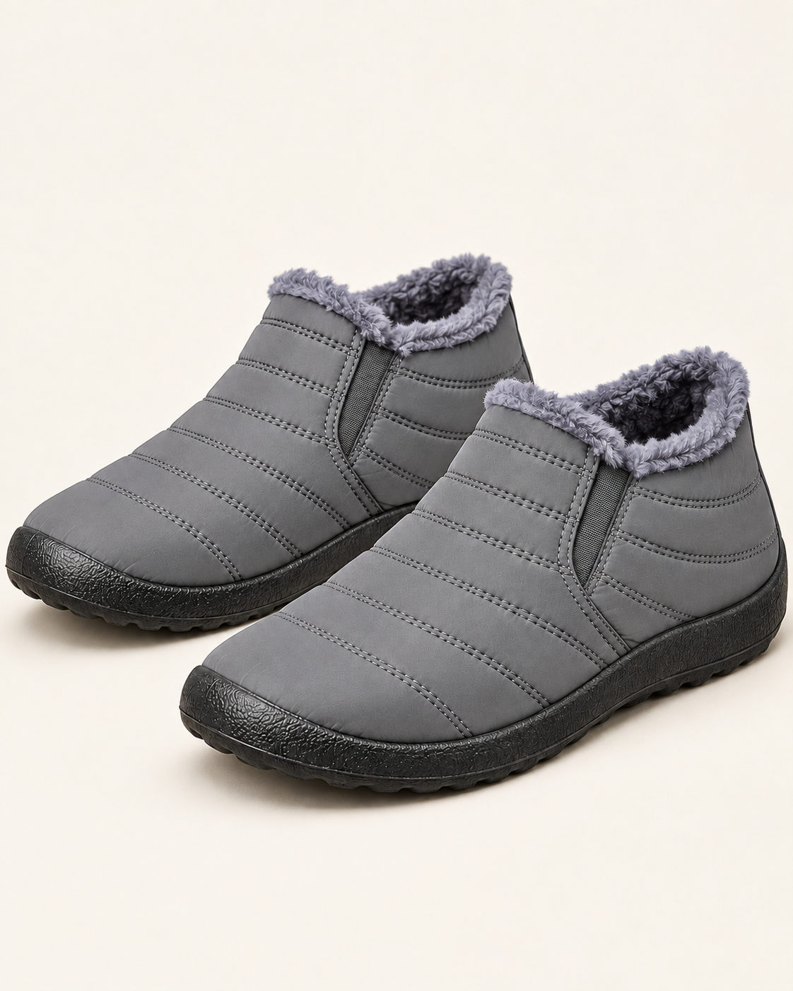 Women's Fleece Lined Slip On Winter Ankle Boots in Grey