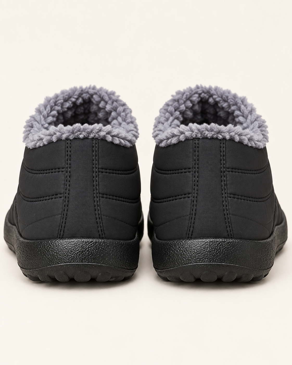 Women's Fleece Lined Slip On Winter Ankle Boots in Black, back view