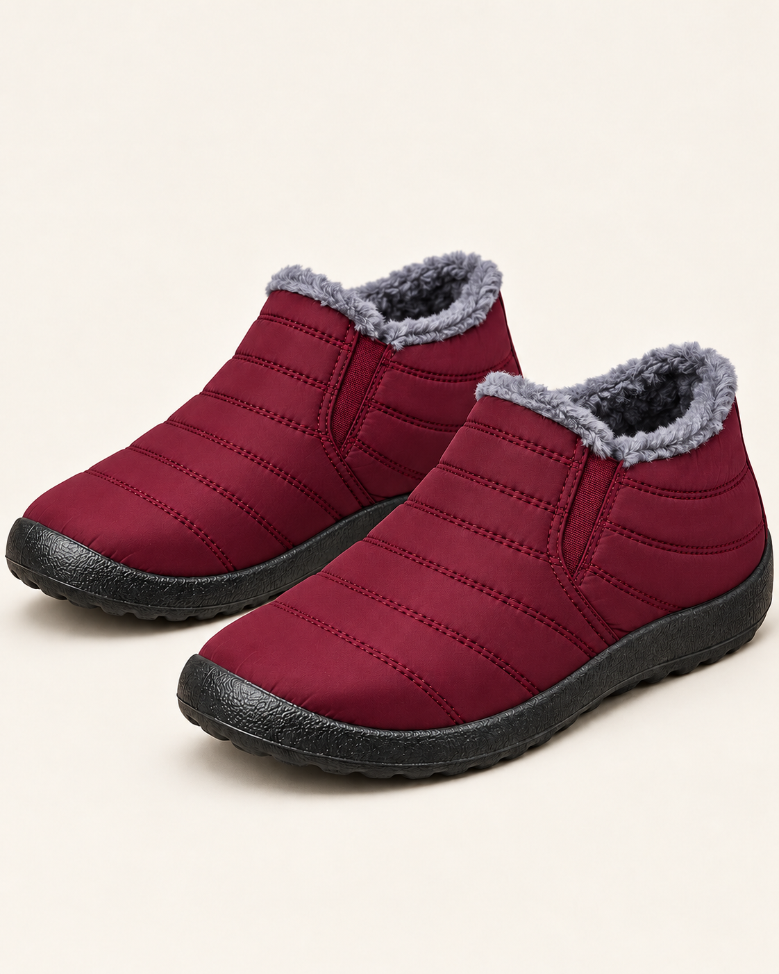 Women's Fleece Lined Slip On Winter Ankle Boots in Red