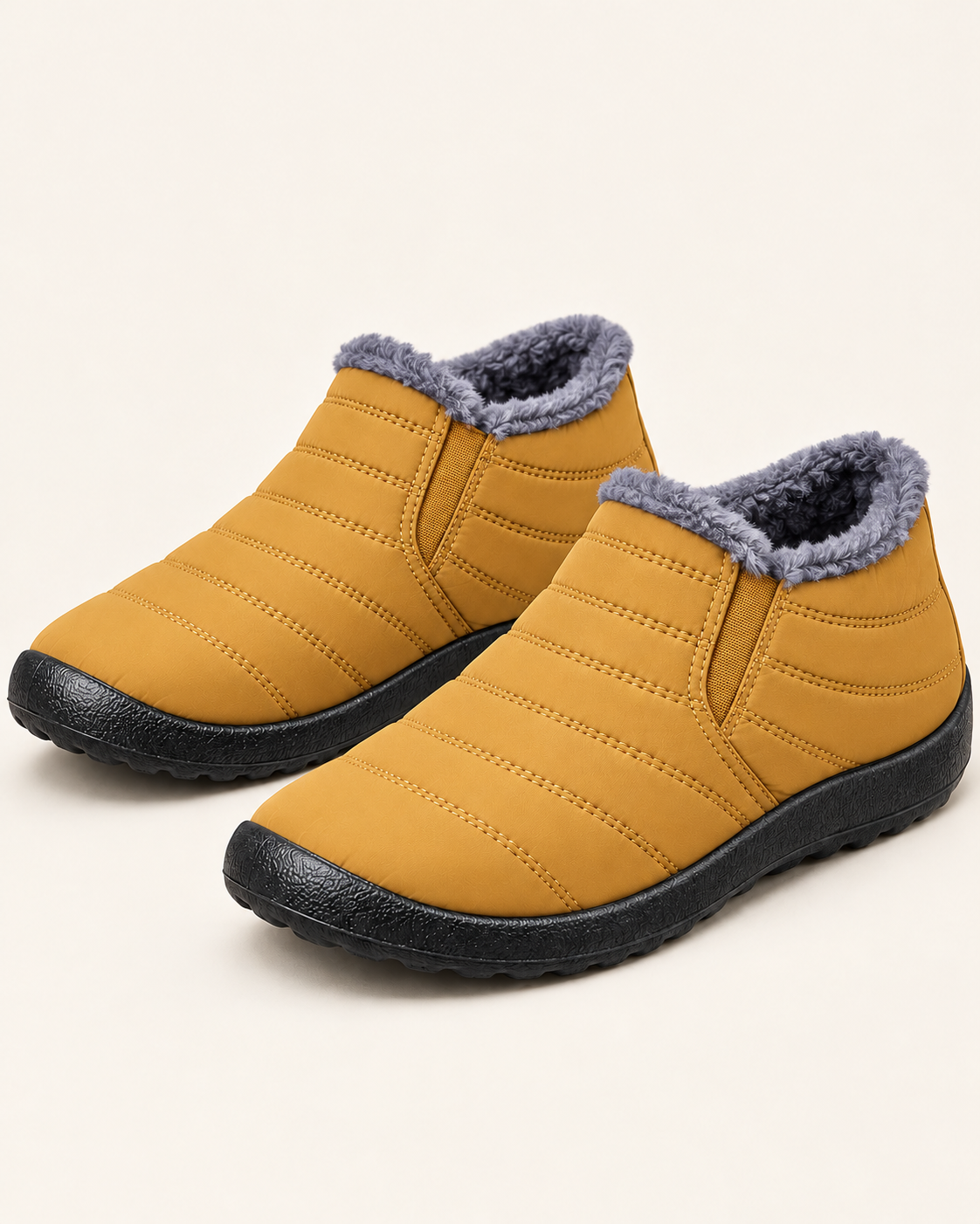 Women's Fleece Lined Slip On Winter Ankle Boots in Mustard Yellow