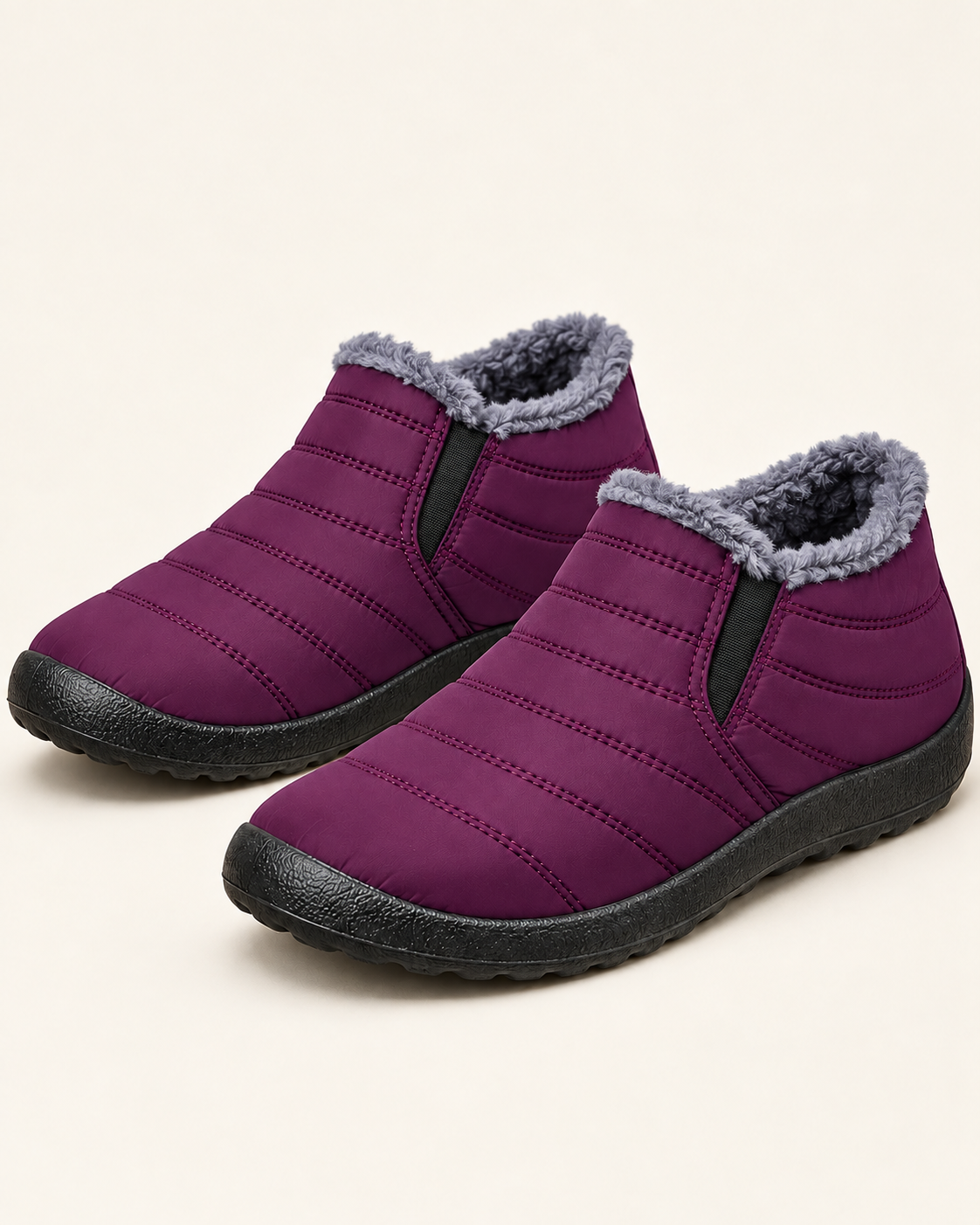Women's Fleece Lined Slip On Winter Ankle Boots in Dark Violet